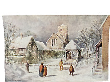 G. Eastleigh Cork 1907 Vintage Art Card Snowy Christmas Village Scene Pulborough picture