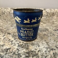 Antique Sultana Peanut Butter Blue Tin Litho Pail Dog Bunnies Quaker Maid picture
