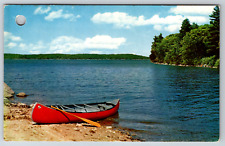 c1960s Canoe River Poem Poetry Red Beach Vintage Postcard picture