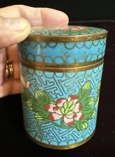 Vintage Chinese Blue Cloisonne Humidor Jar Box w/ Floral Decoration picture