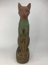 RARE ANCIENT EGYPTIAN ANTIQUE Cat Bast Bastet with Scarab Isis Statue Stone picture