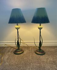 Pair Of Vintage Green Blue Metal Lamps Tulips  picture