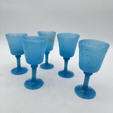 Rare Murano Pulegoso Cordial Glasses Aqua Blue 1930 Vintage Italy Set Of 5 picture