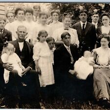 c1910s Large Group Outdoors RPPC Family House Kids Newborn Baby Real Photo A261 picture