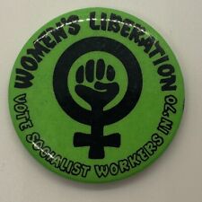 1970 Political Pin Women’s Liberation Socialist Workers Green Black Vintage Pin picture