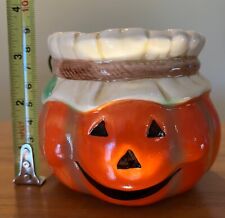 Halloween Jack O Lantern Pumpkin Bowl Ceramic With Metal Handle 3.5” Greenbrier picture