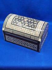 Egyptian Domed Marquetry Mother Pearl Wooden Trinket Jewelry Box White Star 7x4 picture