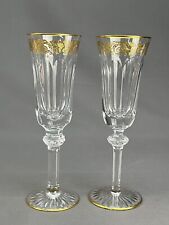 2 Christofle Crystal Marly Gold Inlay Champagne Flutes Stemware Signed; Mint picture