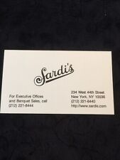 Vintage SARDI'S CALLING CARD RESTAURANT NYC Executive Office picture