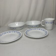 Corelle Blue Flower Kitchenware 2 Bowls, 2 Plates With Corning Mug picture