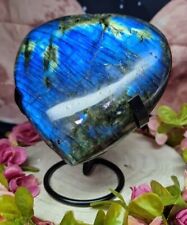 Beautiful Big Flashy Labradorite Crystal Heart Carving 12.5cm 1kg & Stand picture