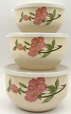 Vintage Franciscan Desert Rose Set of 3 Metal Nesting Mixing Bowls With Lids  picture