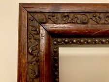 Rare Antique Oak & Gesso Picture Frame W/ Beaded Interior 14-1/4” X 20” picture