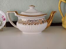 Vintage Georgian Gibsons England Teapot White and Gold picture