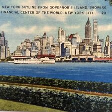 Postcard NY New York City Skyline from Governor's Island Tichnor Brothers Linen picture