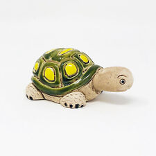 Coad Peru Clay Pottery Turtle Figurine Green Yellow Glaze Vintage picture
