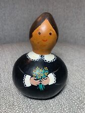 Vintage Hand Painted Gourd Maraca Folk Art Rattle Lady Flowers Pigtail picture