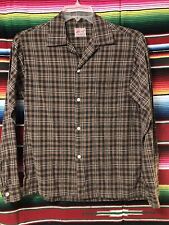 Vintage 1950s Topcraft Cotton Plaid L/S Loop Collar ￼Rockabilly Shirt Size M picture