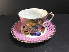 Vintage L M Royal Halsey Very Fine China Pink Tea Cup Reticulated Saucer Japan picture
