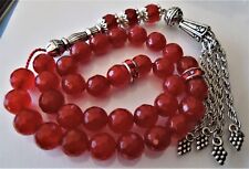 Red Ruby Royal 130 ct Natural 33 Smooth Prayer Beads 8 mm Silk String Silver picture