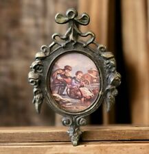 Italian Bronze Ornate Framed in Glass Boy & Girl Sled Victorian art vintage picture