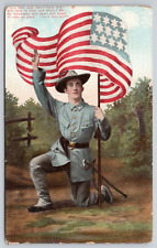 WWI Soldier in Uniform Kneeling Holding Flag DB Unposted Postcard (G26) picture