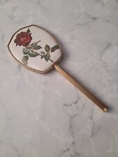 Antique Hand Mirror Gold With Red Rose Design Josephine Bruce  picture