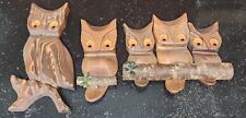 Vintage 3 Piece Carved Burnt Wood Owl Wall Hanging Decor picture