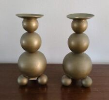 Vintage Gusums Bruk Modern Brass Candlestick Holders Pair Circle Sphere Stack 82 picture