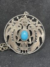 Native American Turquoise & Silver Necklace Vintage With Large Pendant Unisex picture