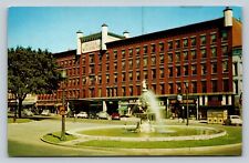 Hotel Woodruff, Fountain & Classic Cars Watertown NY VINTAGE Postcard picture