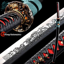 40'' Dragon Clay Tempered Folded Steel Katana Japanese Samurai Double Bohi Sword picture