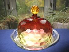 1880's HOBBS EAPG GLASS HONEYCOMB BUTTER DISH AMBERINA LID CLEAR DEEP BASE picture