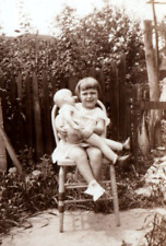 Vintage 1940s Photo Cute Little Girl Sitting with Big Doll in Her Lap picture