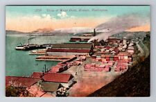 Everett WA-Washington, Aerial Of Water Front, Antique, Vintage Souvenir Postcard picture