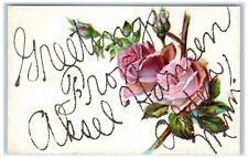 c1910 Greetings From Aksel Hansen Alden Minnesota Glitter Roses Vintage Postcard picture