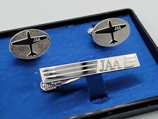 Japan Asia Airlines JAA Employee Uniform Cufflink / Tie Bar Set Silver Airplane picture