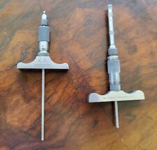 (2) Vintage Depth Micrometers - L. S. Starrett & Brown & Sharpe Machinist Tools  picture
