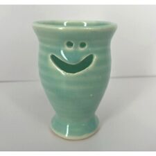 Hand Made Ceramic Egg Separator Cup Turquoise Glazed Cute Happy Face Signed picture
