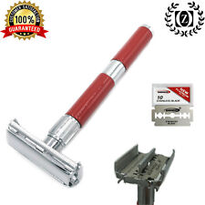 DELUXE DOUBLE EDGE BUTTERFLY OPENING SAFETY RAZOR + 10 FREE BLADES RED picture