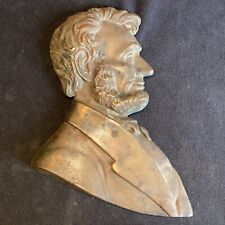 Antique Abraham Lincoln Profile Portrait Bronze Plaque Sculpture 8” Tall picture