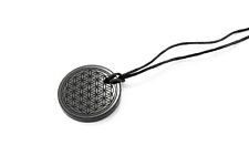 Pendant shungite engraved Flower of life Karelia EMF protection 45% carbon 30mm picture