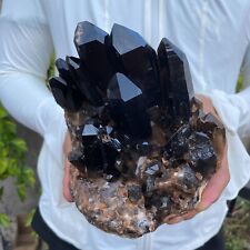 4.4LB Large Natural Black Smoky Quartz Crystal Cluster Rough Mineral Specimen picture