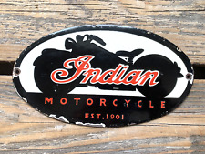 VINTAGE INDIAN MOTORCYCLE EST. 1901 MOTOR OIL SALES & SERVICE GAS PORCELAIN SIGN picture