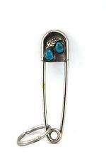 Vintage Risdon Key Tag w/ 2 Turquoise Stones Giant Safety Pin 4¼” Long SM99 picture