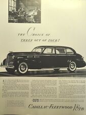 Cadillac Fleetwood Big Luxurious Roomy Sedan V-8 V-16  Vintage Print Ad 1940 picture