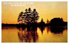 Miltona Minnesota Golden Sunset Lucky Acres Resort Lake Miltona Chrome Postcard picture