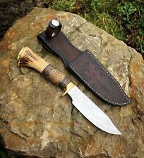 AB CUTLERY CUSTOM HANDMADE STEEL D2 HUNTING KNIFE HANDLE BY BRASS CLIP,STAG,WOOD picture