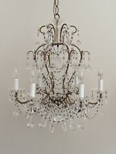 Antique French Crystal Macaroni Ultra Beaded Italian Chandelier 6 Light Birdcage picture