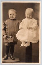 Postcard RPPC Handsome Brother and Younger Sister Real Photo Children Siblings picture